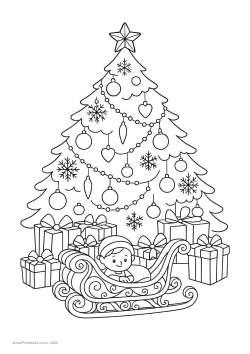 Christmas tree and toys to colour