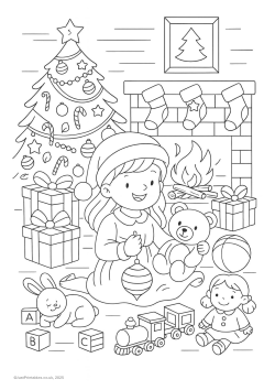 Little girl and toys to colour