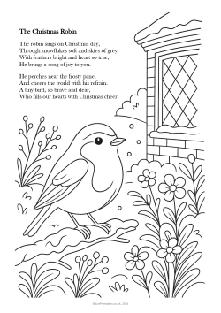 Christmas robin colouring page