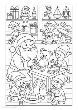 Santa's workshop colouring page