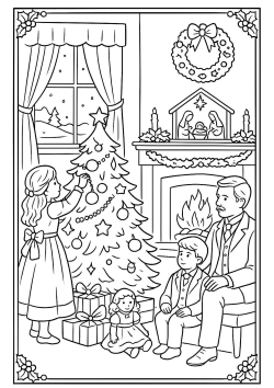 A Victorian Christmas scene for colouring
